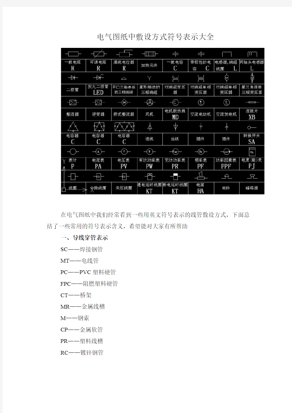 电气图纸中敷设方式符号表示大全