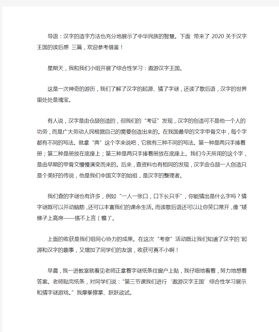 2020关于汉字王国的读后感范文三篇