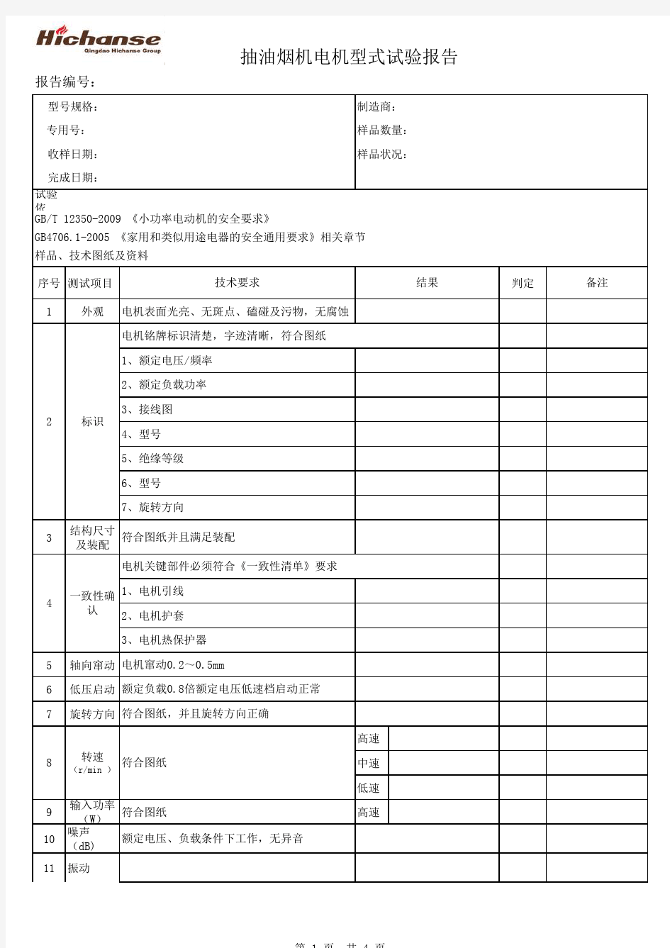 电机性能测试报告