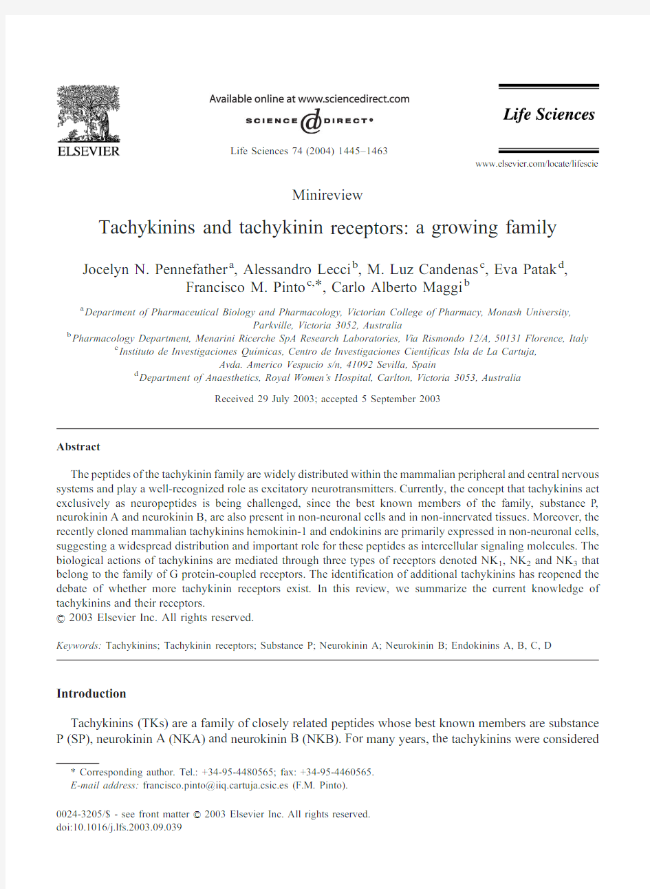 Tachykinins and tachykinin receptors  a growing family
