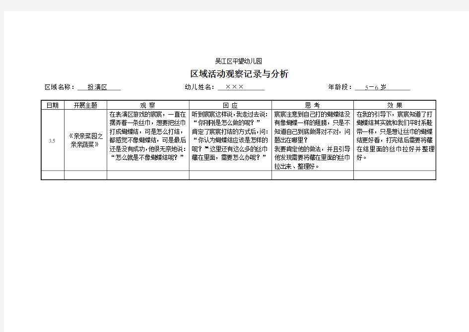 大班区域活动观察记录与分析