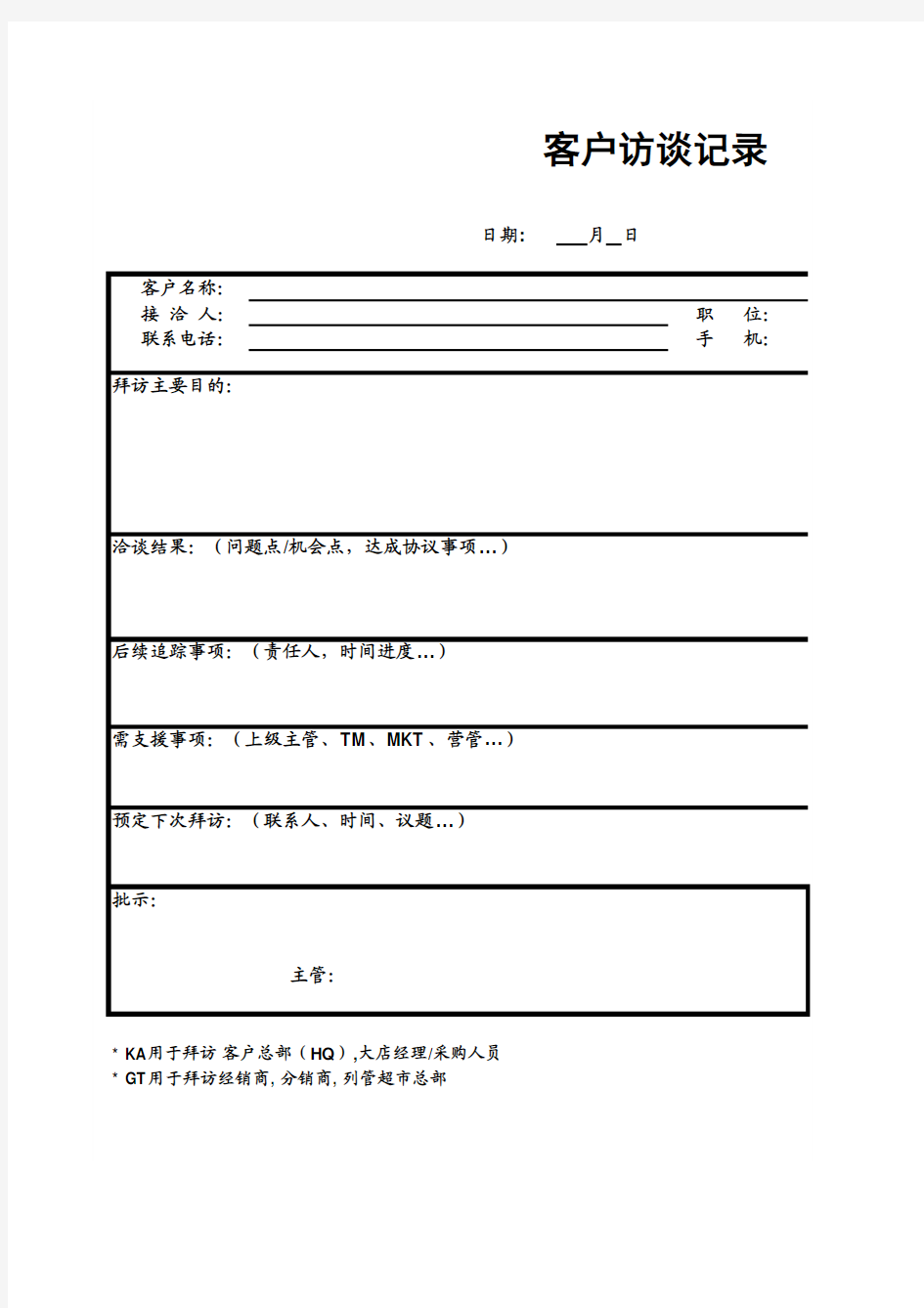 客户访谈记录表