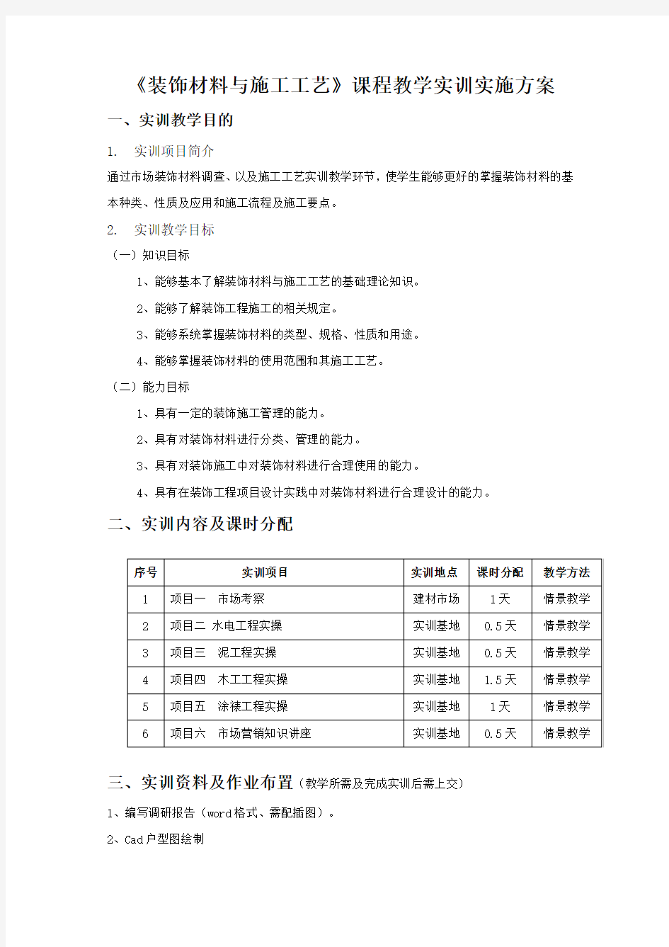 课程教学实训实施方案