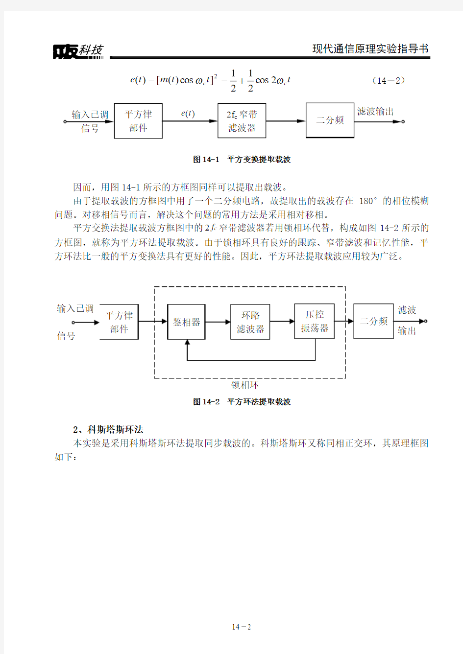 实验十四  同步载波提取实验