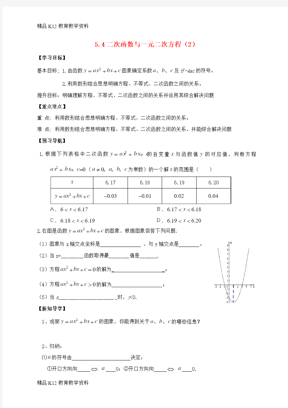 【配套K12】[学习]江苏省句容市九年级数学下册 第5章 二次函数 5.4 二次函数与一元二次方程(