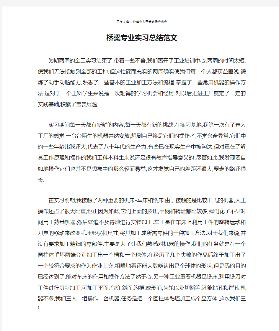 桥梁专业实习总结范文