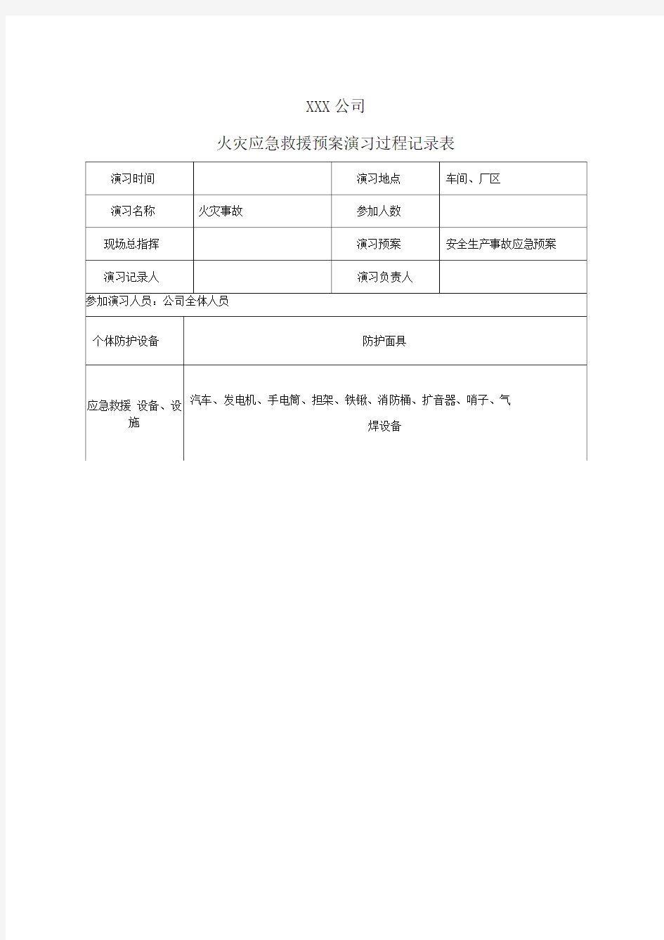 火灾应急预案演练记录