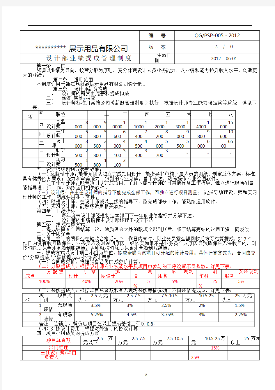 设计部业绩提成管理制度