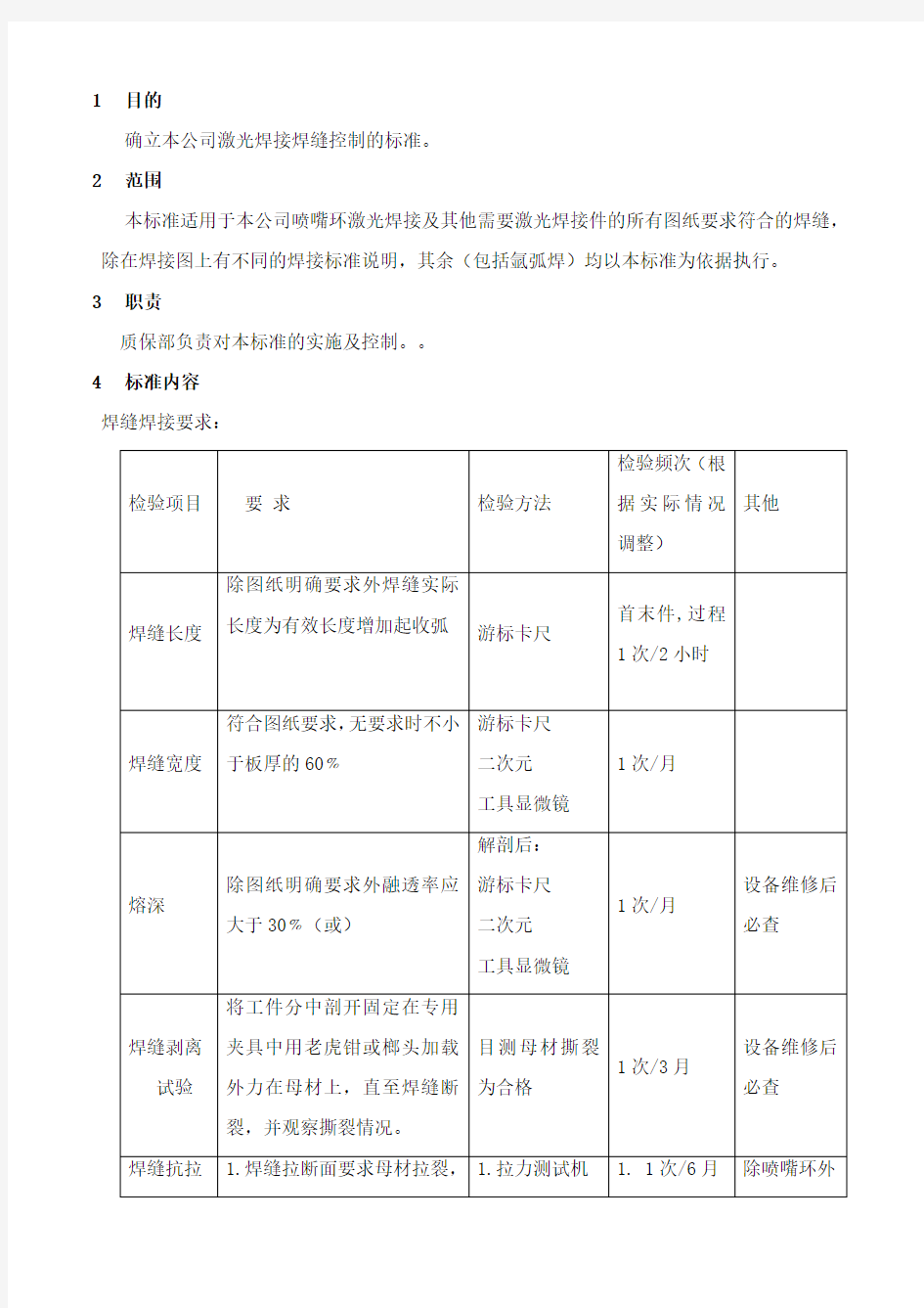 激光焊接焊缝检测标准