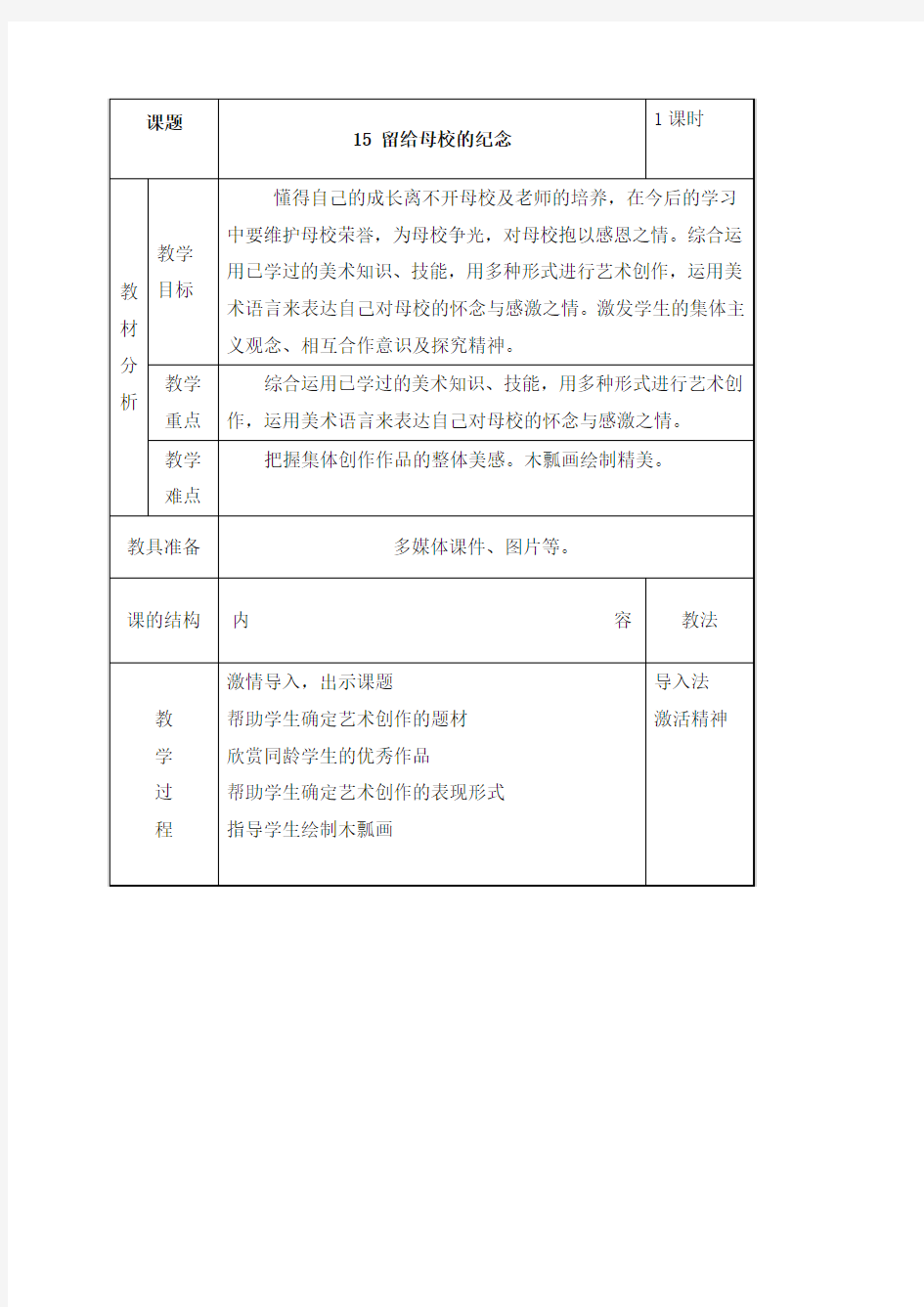 最新人美版美术小学六年级下册第14课留给母校的纪念优质课教案