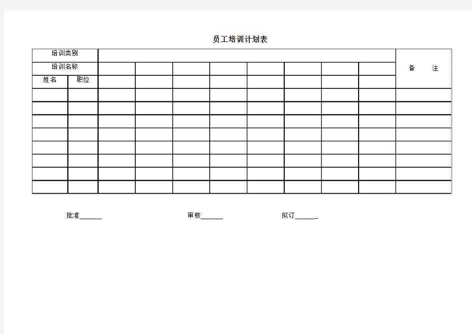 员工培训计划表范本