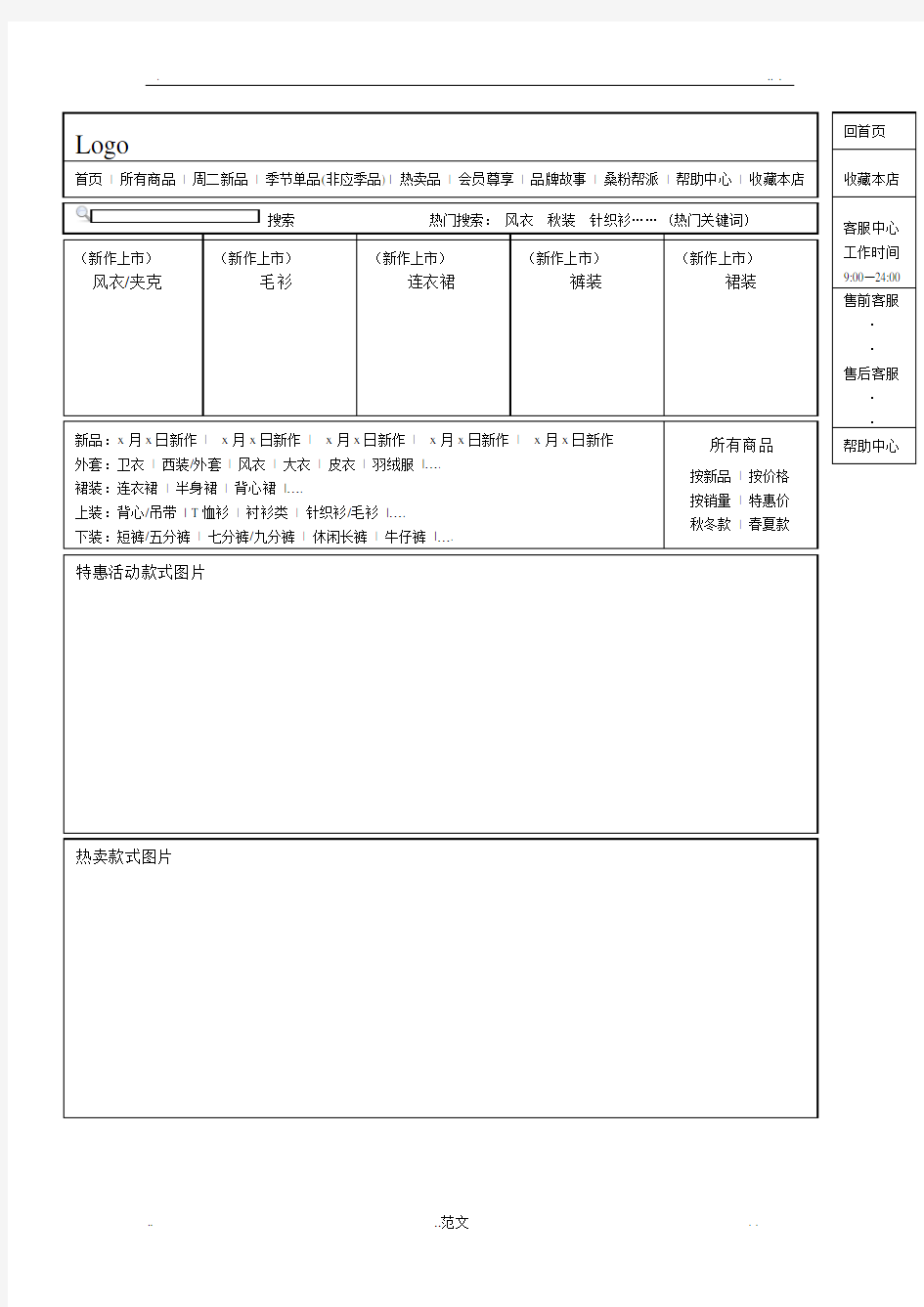 淘宝店铺首页内页等设计框架