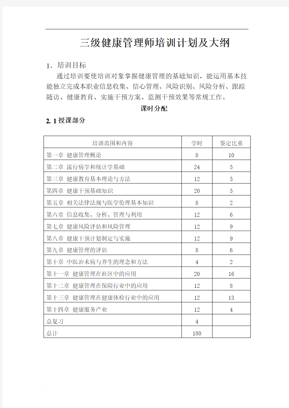 三级健康管理师教学大纲.doc