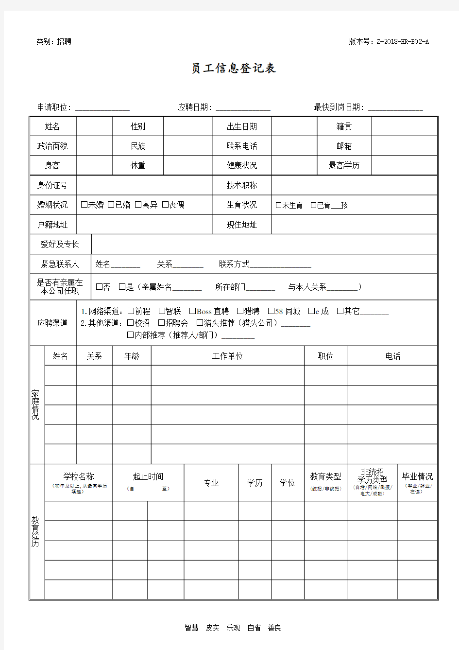 应聘登记表模板