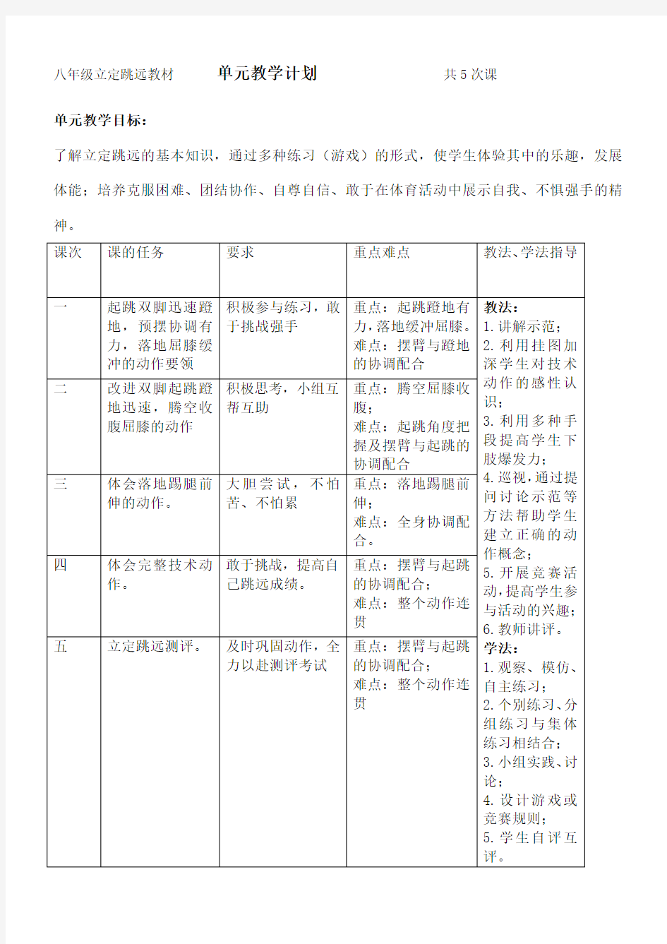 立定跳远单元教学计划