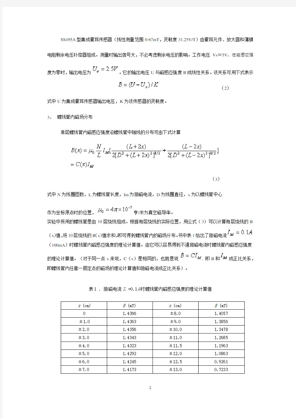 上海交通大学物理实验报告(大一下)集成霍尔传感器的特征测量与应用