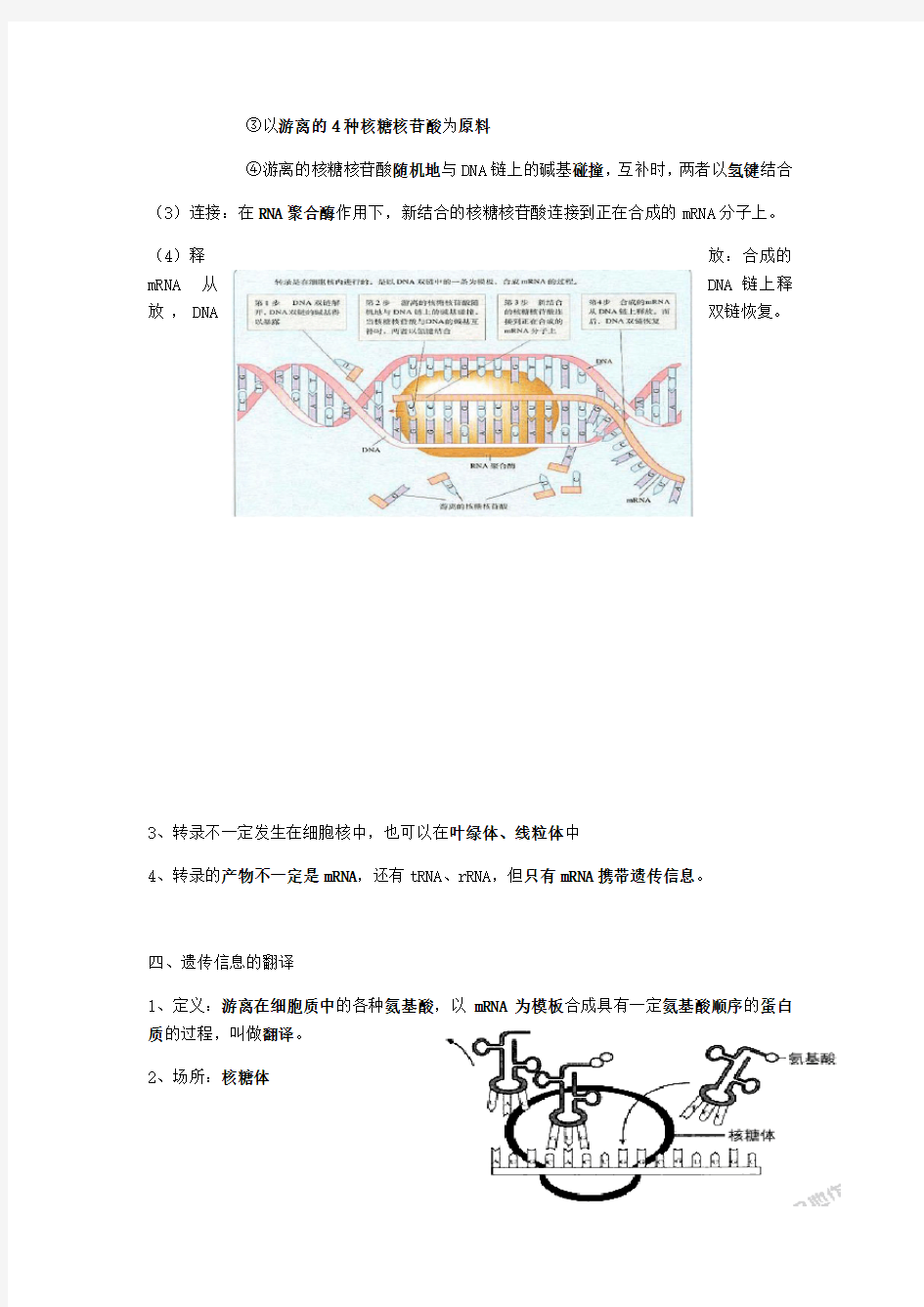 (推荐)高中生物必修二第四章基因的表达