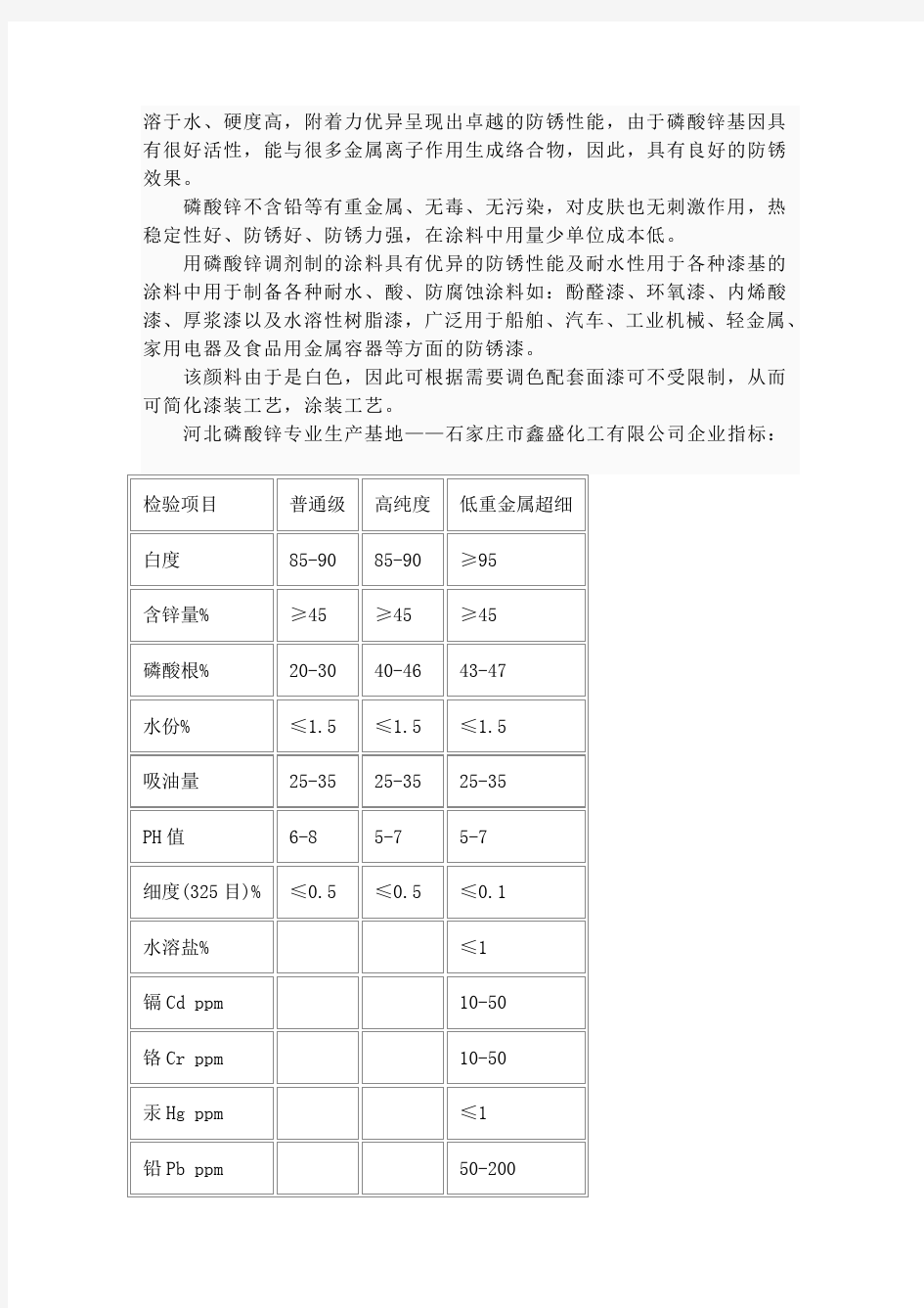 磷酸锌物理化学性质