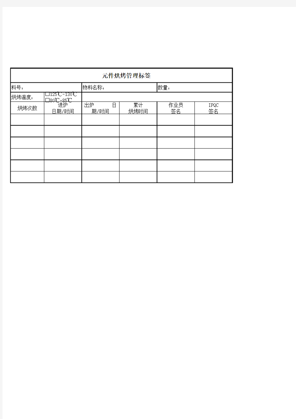 湿敏元件烘烤管理标签