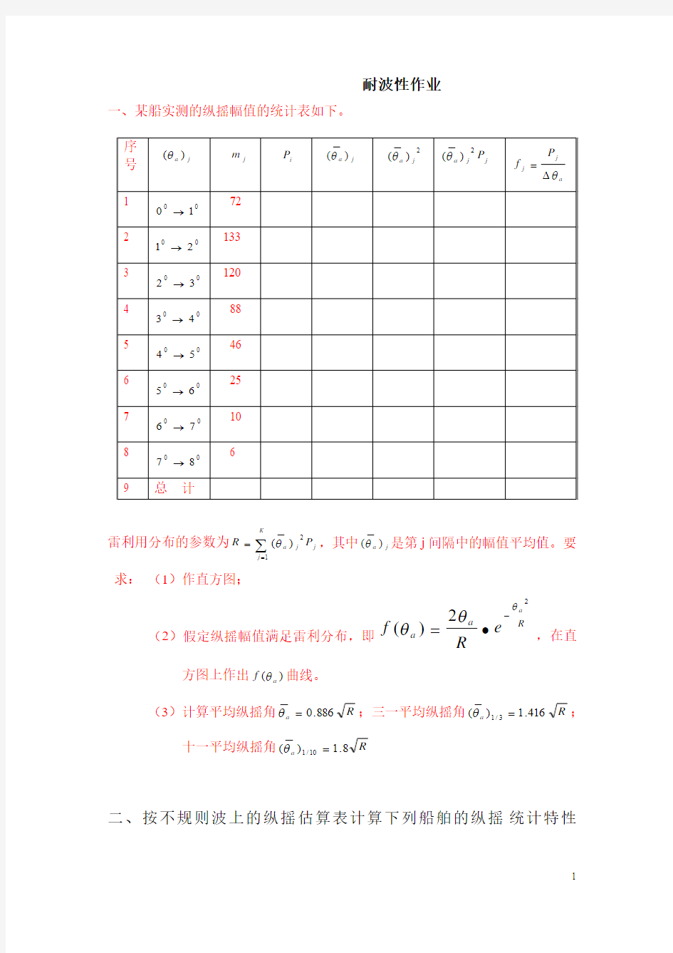 耐波性习题