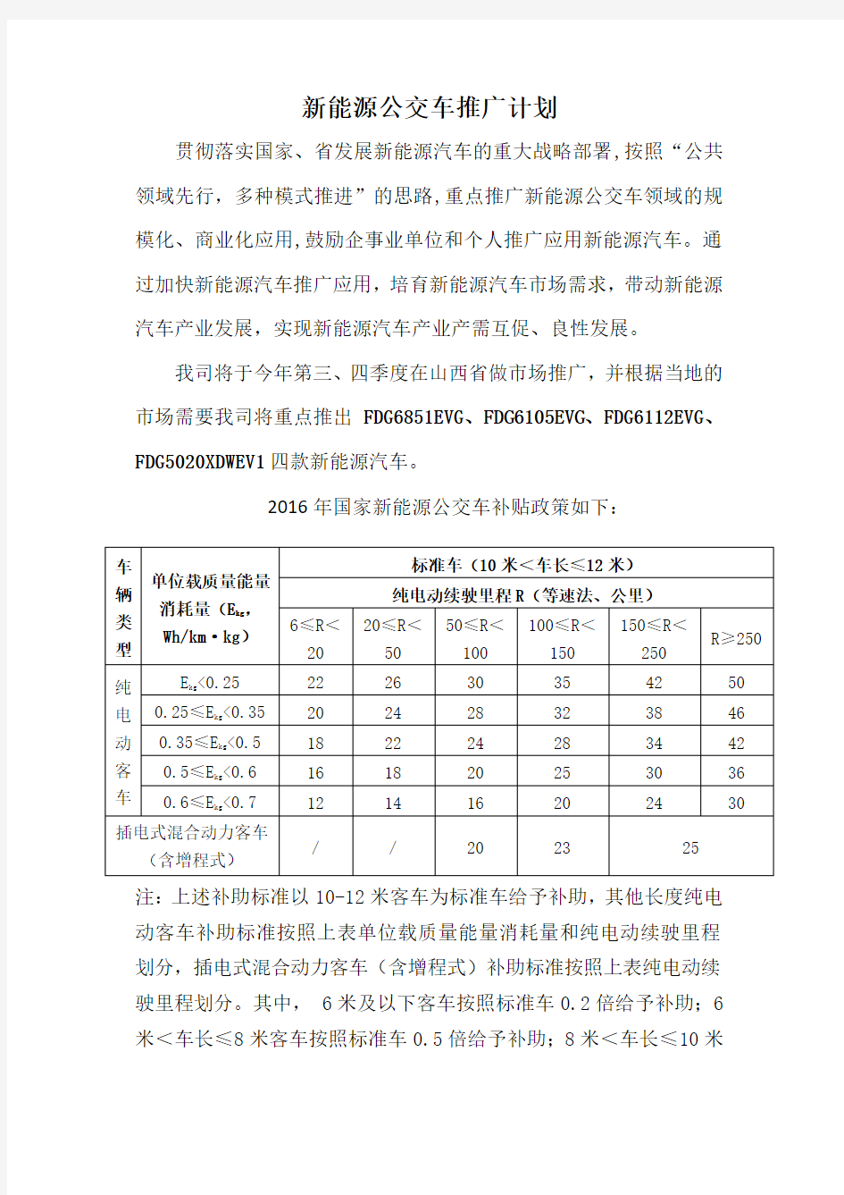 新能源公交车推广计划