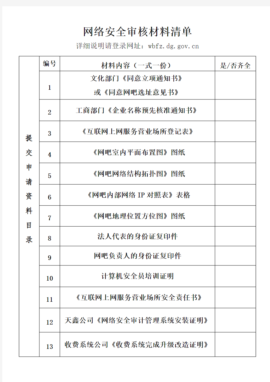 网络安全审核材料清单