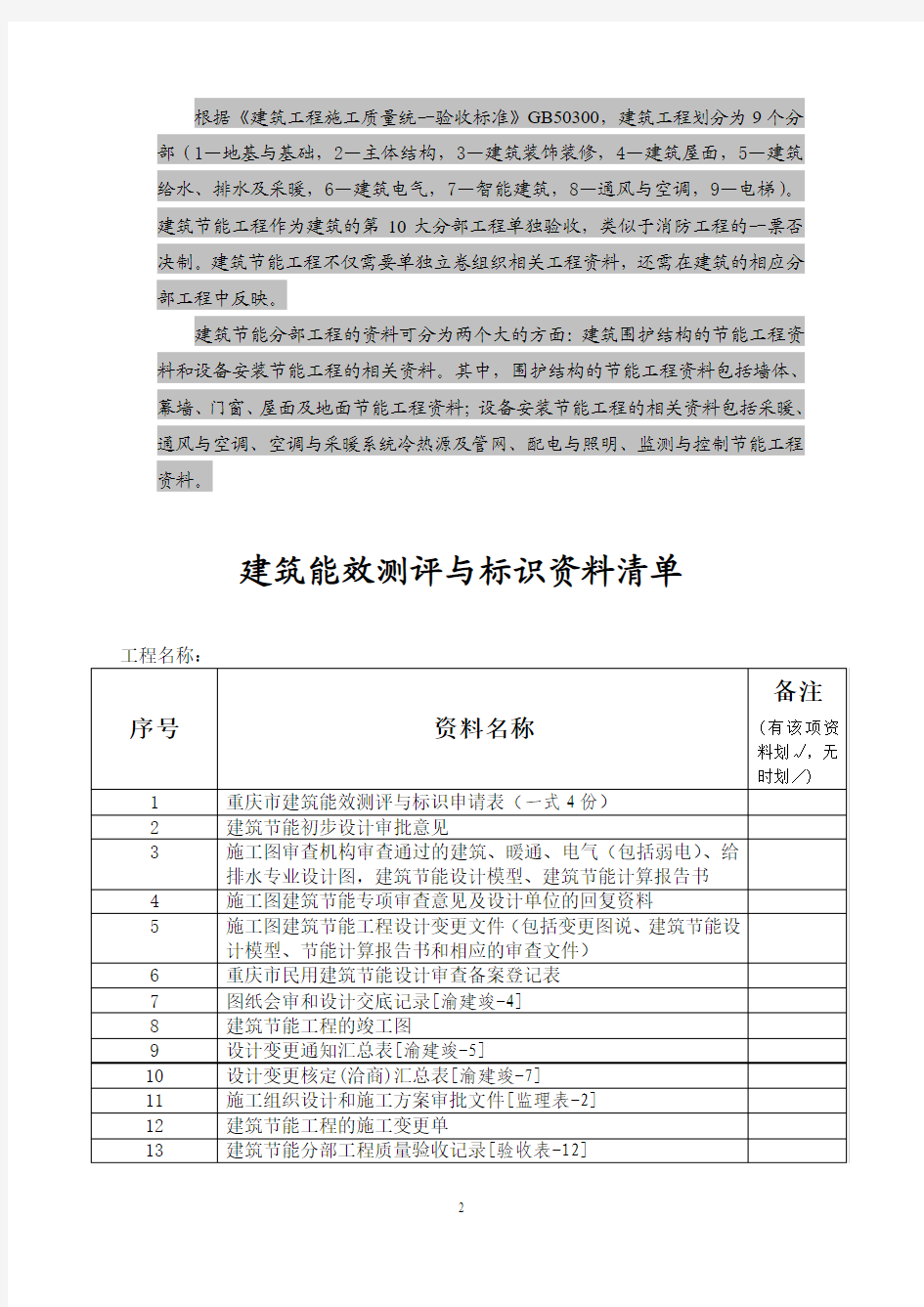 申报重庆市建筑能效测评与标识资料清单