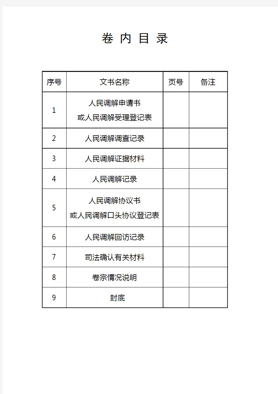 司法部人民调解委员会卷宗-样本