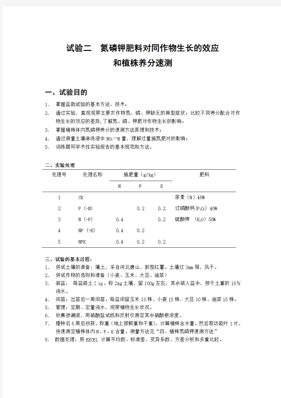 中国农业大学_864植物营养学_笔记试验二