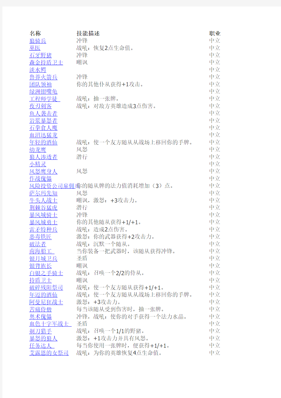 炉石传说卡牌数据