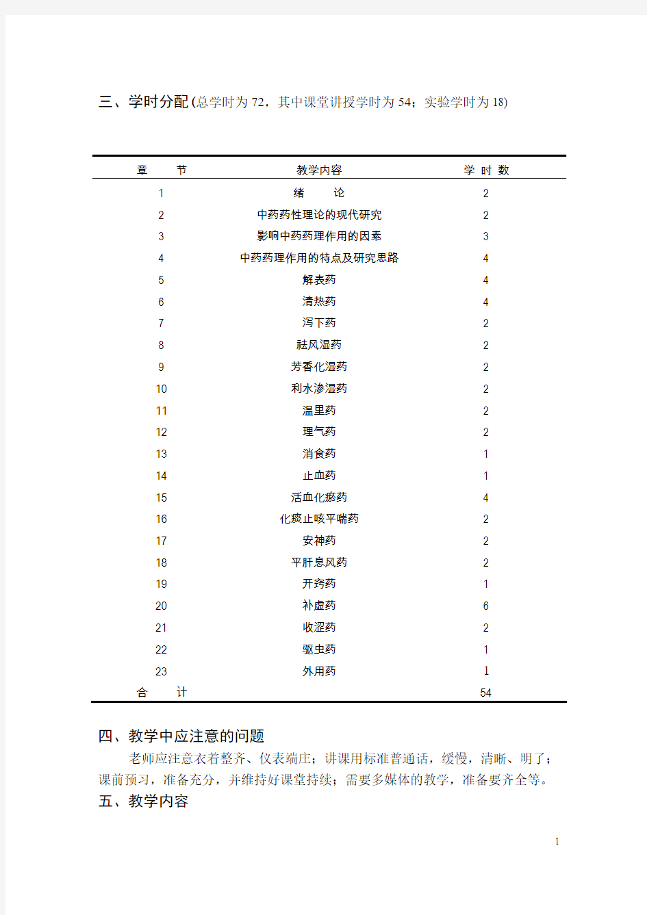 中药药理学教学大纲