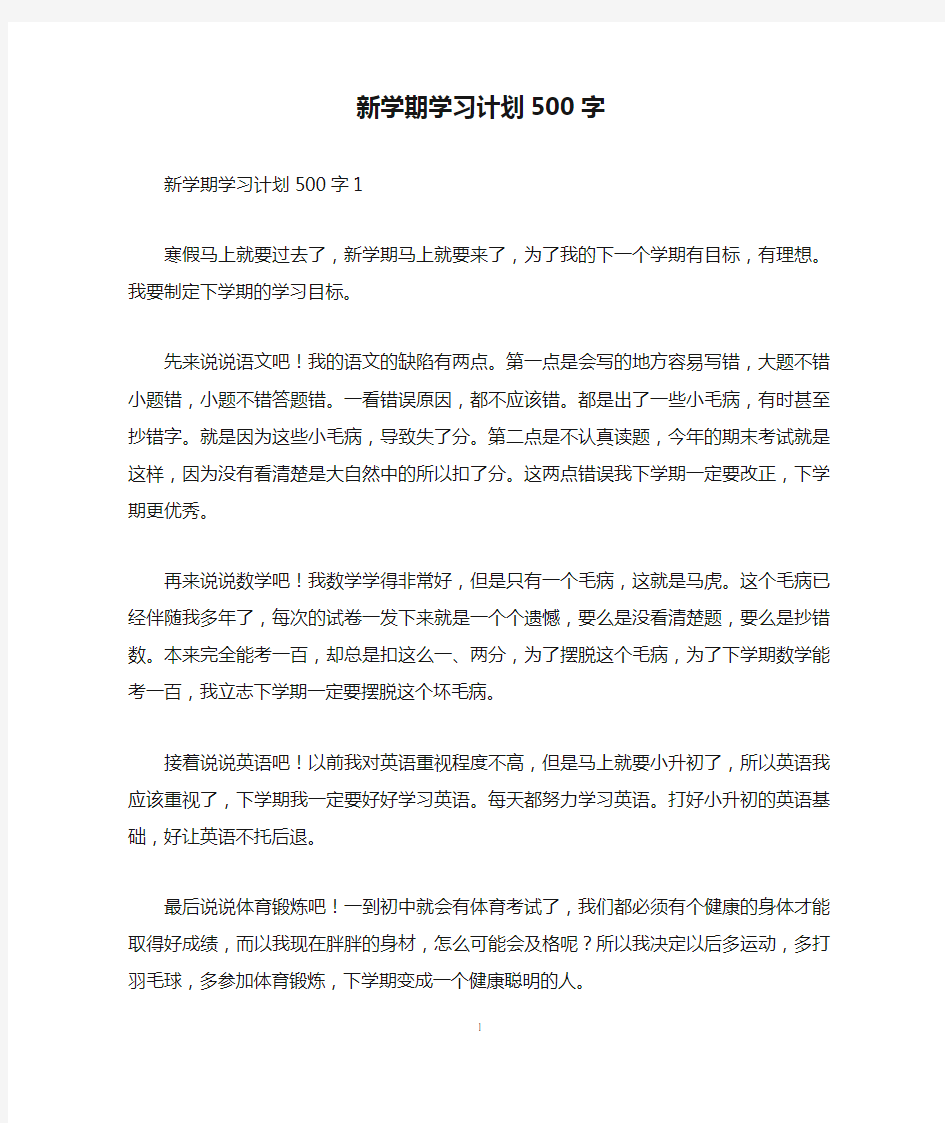 新学期学习计划500字