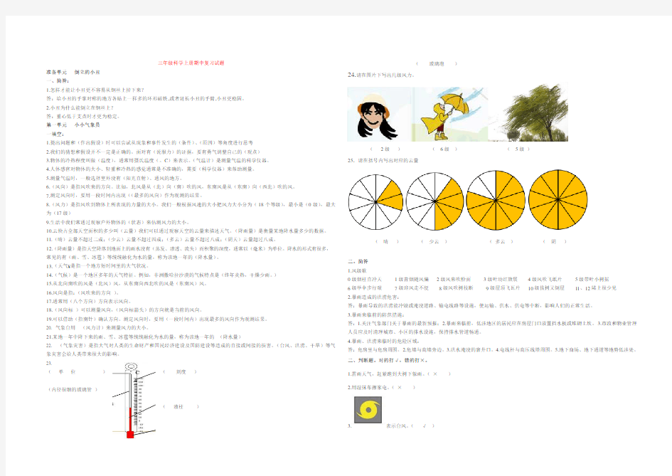 大象版三年级科学上册复习试题