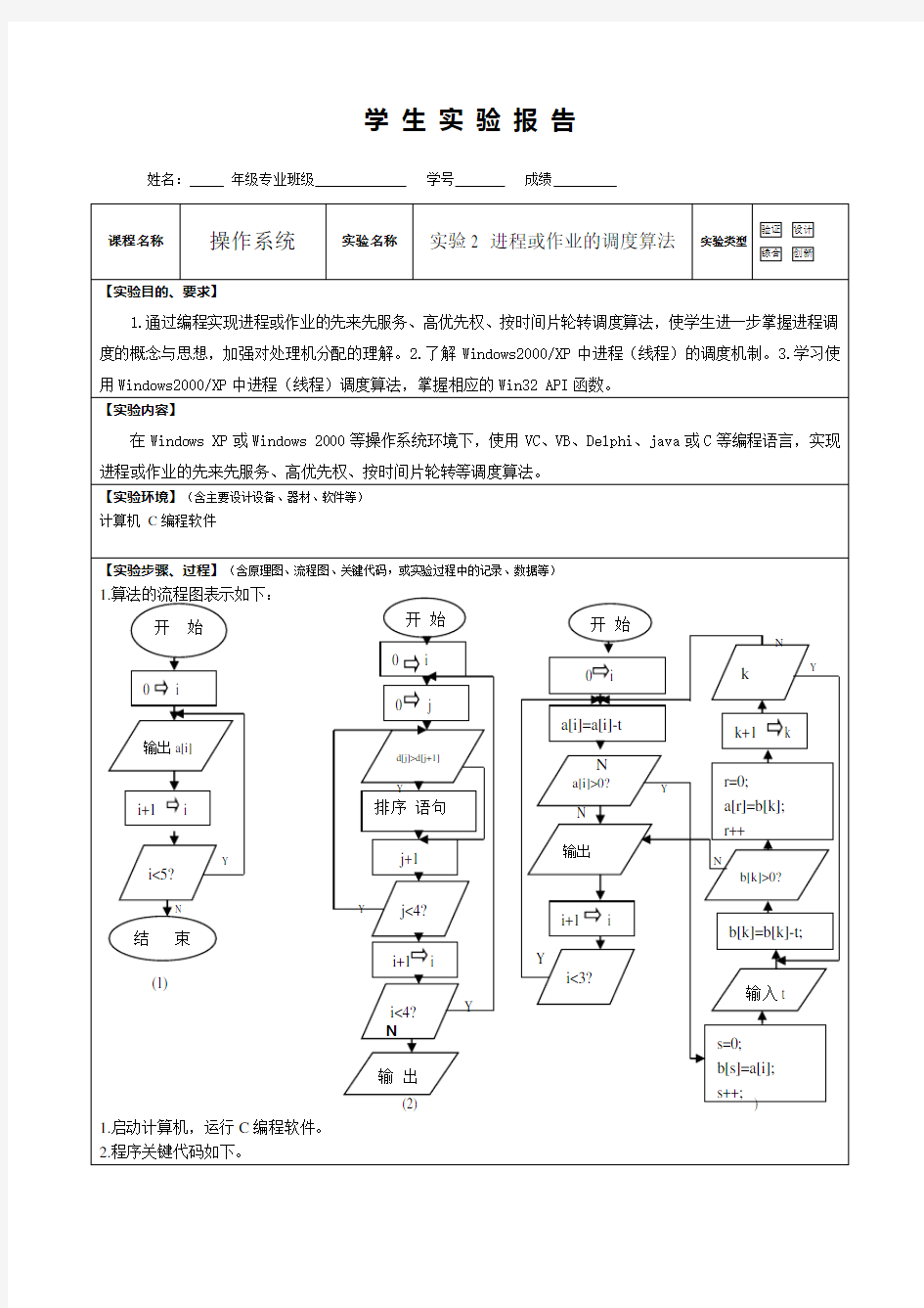 操作系统进程调度实验报告 