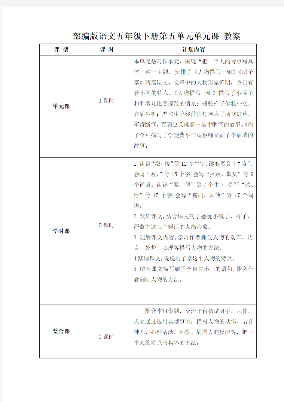 部编版语文五年级下册第五单元单元课 教案