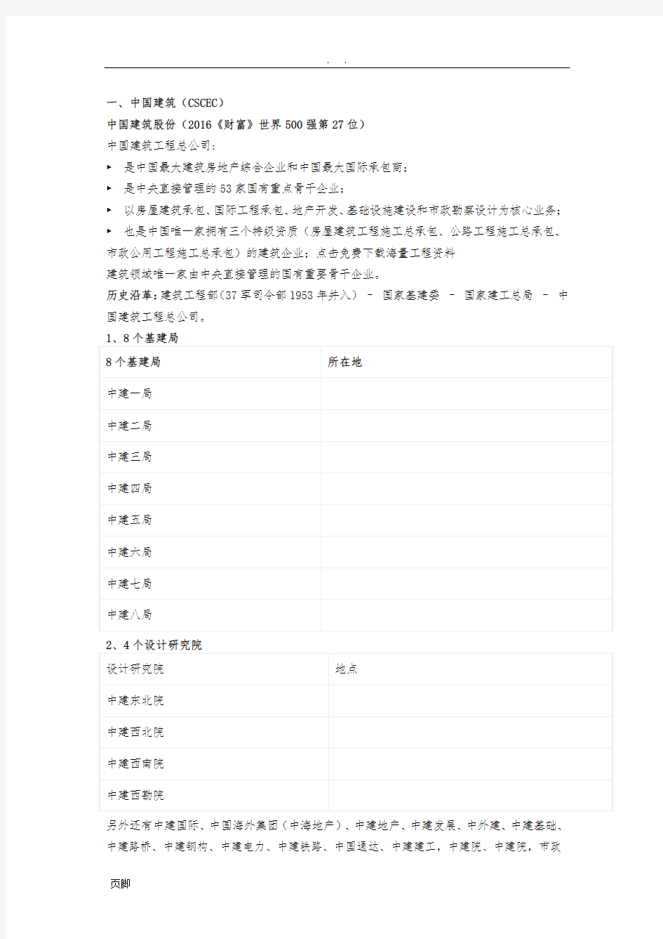 中建、中交、中电建、中能建、中铁、中铁建、中冶一次整明白