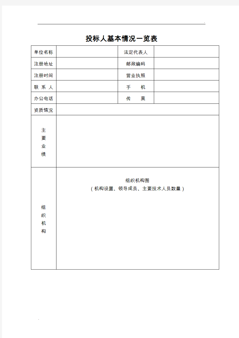 投标人基本情况一览表