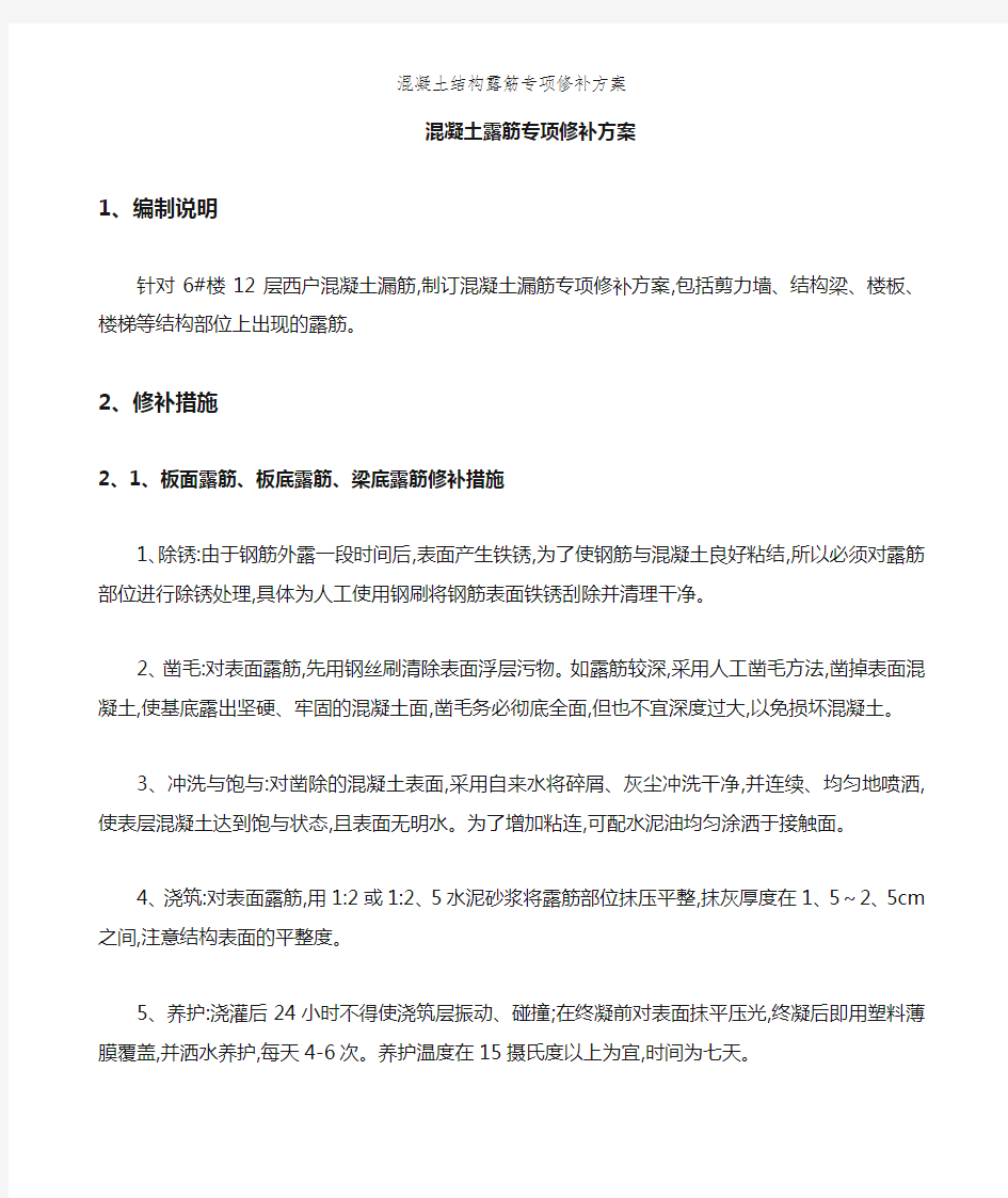 混凝土结构露筋专项修补方案