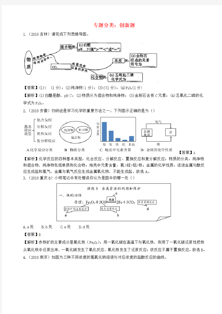 2018年中考化学真题-创新题含解析