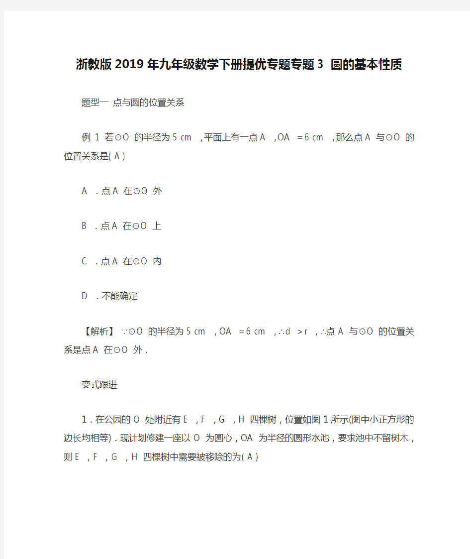 浙教版2019年九年级数学下册提优专题专题3 圆的基本性质 含答案