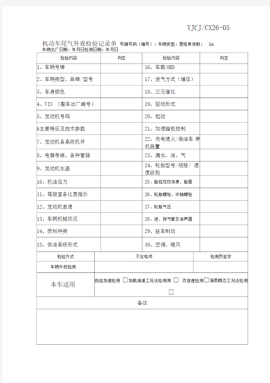 机动车环保尾气检测外观单