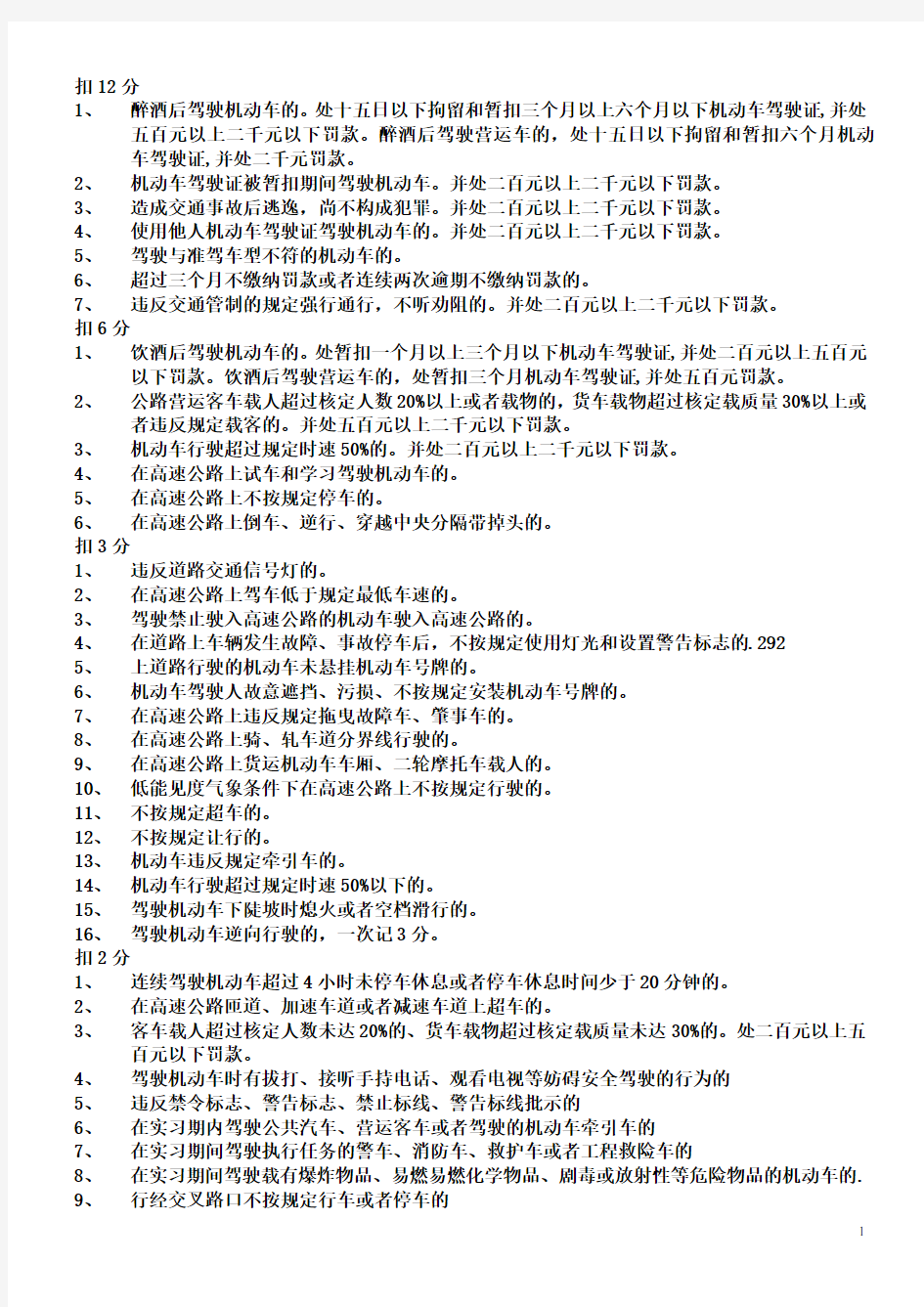 驾驶员理论考试的扣分及考试题目