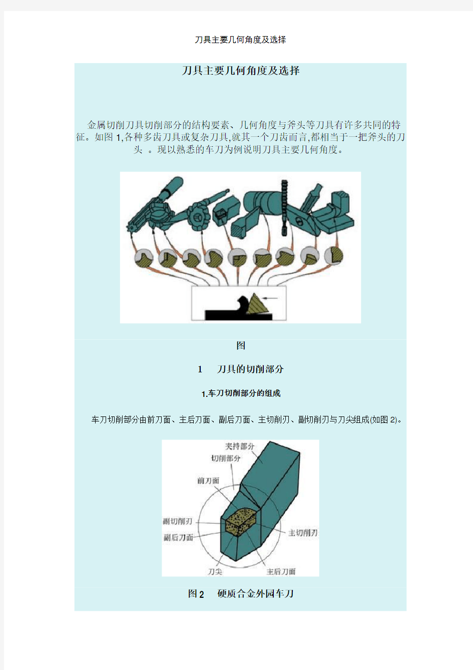 刀具主要几何角度及选择