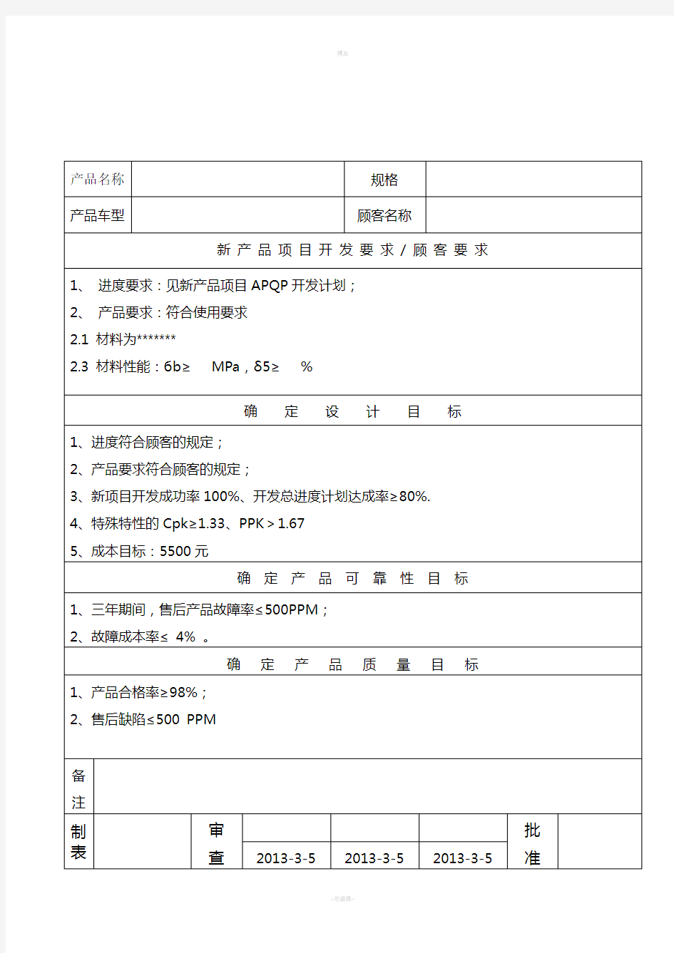 新产品开发设计目标