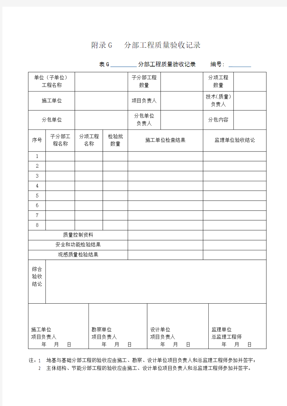 新版分部工程质量验收记录表