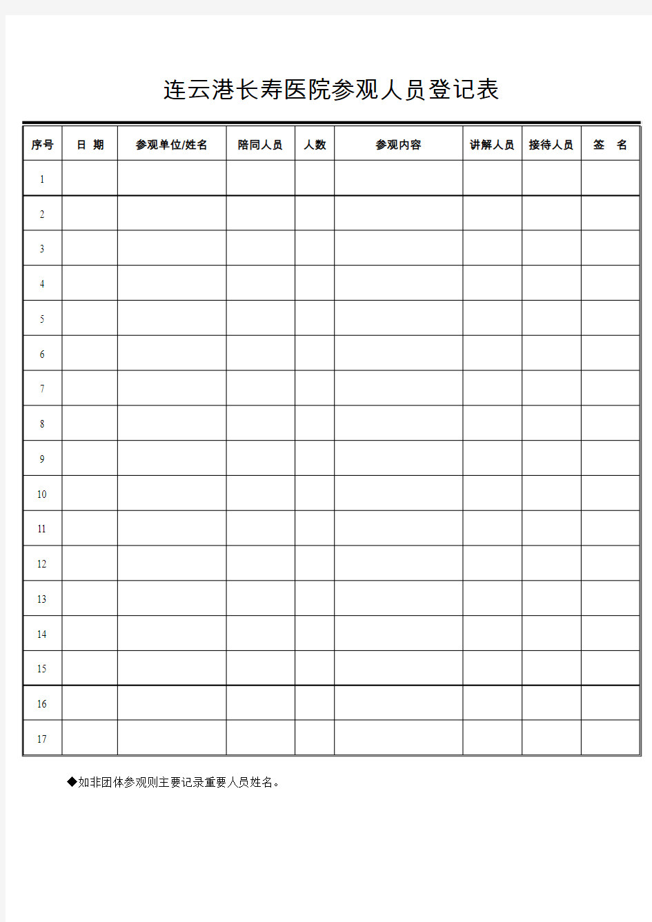 参观人员登记表