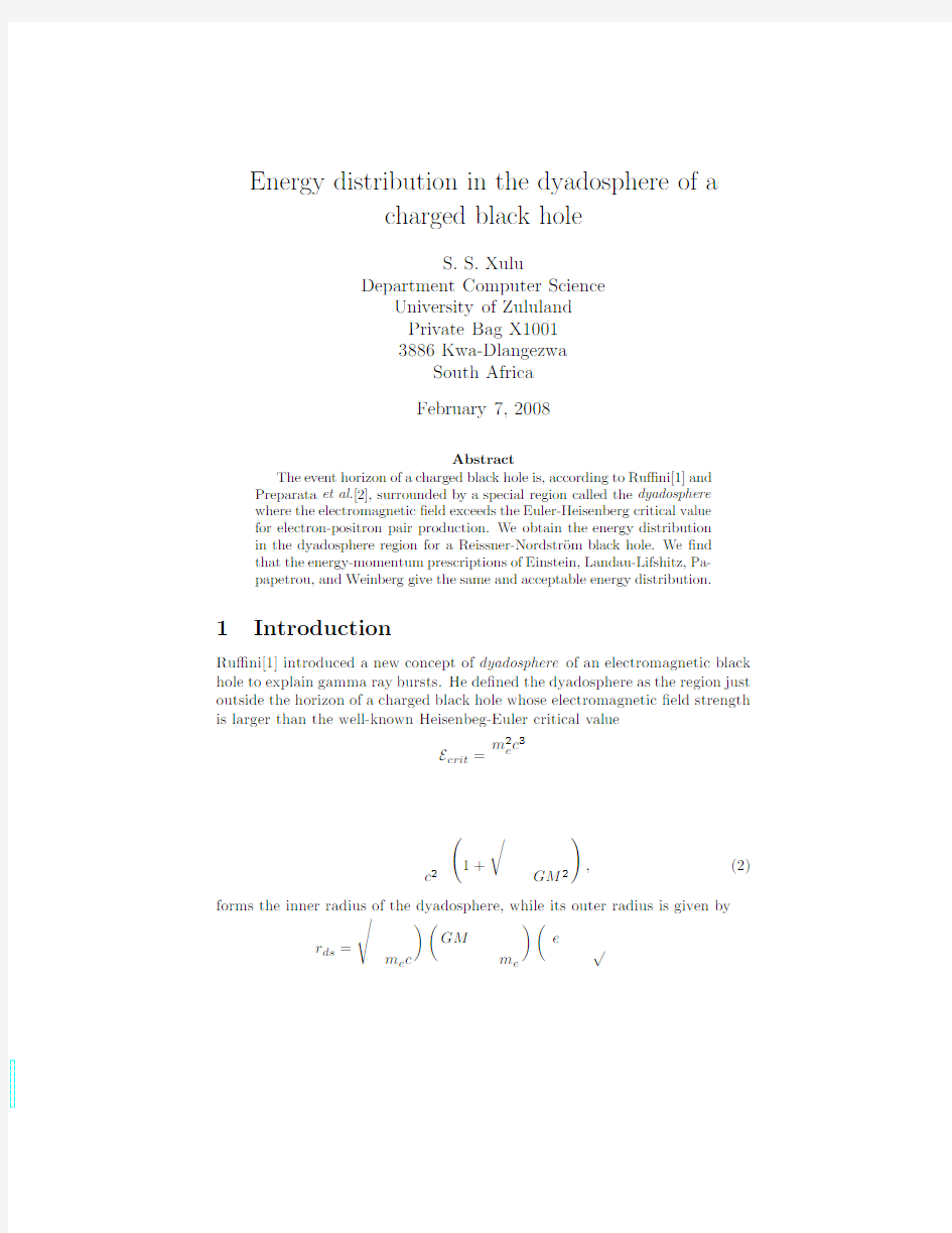 Energy distribution in the dyadosphere of a charged black hole