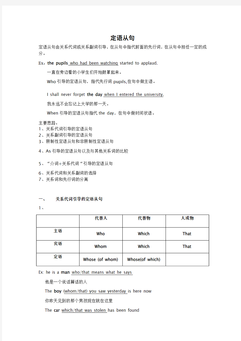 高中英语语法——定语从句