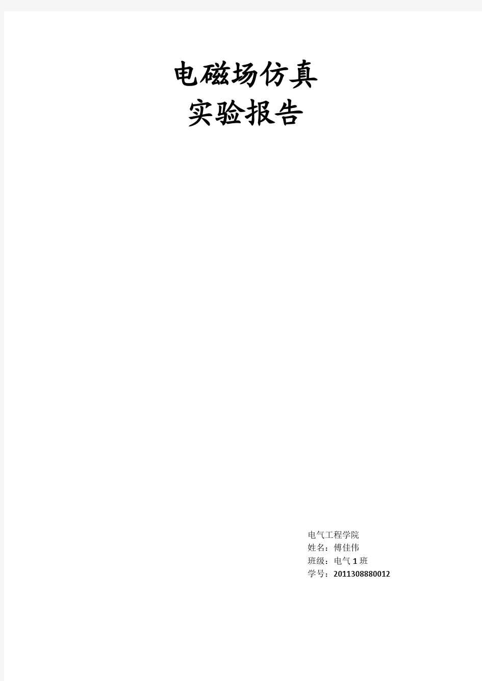 武汉大学电气工程学院电磁场仿真实验报告