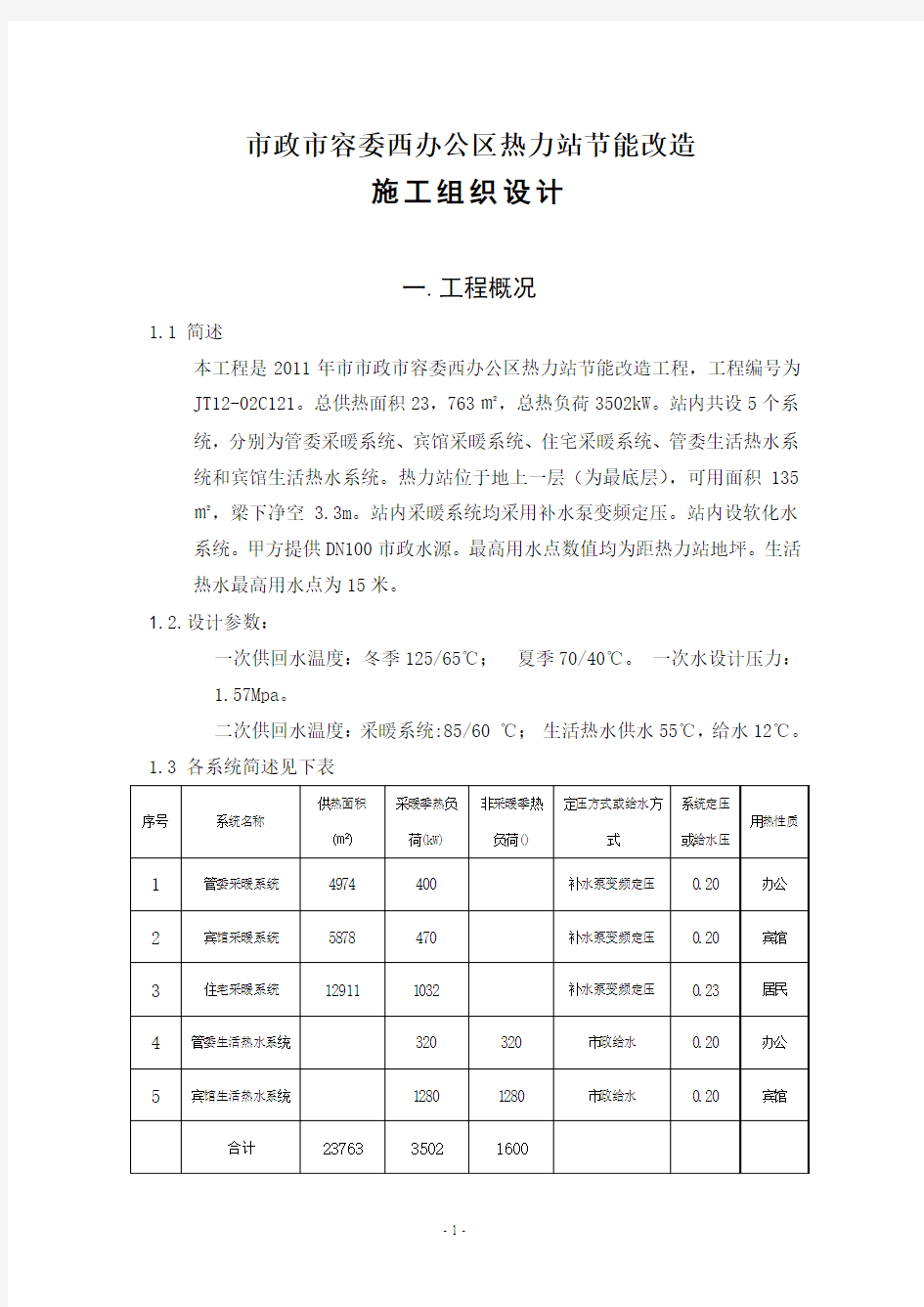 施工组织设计--热力站